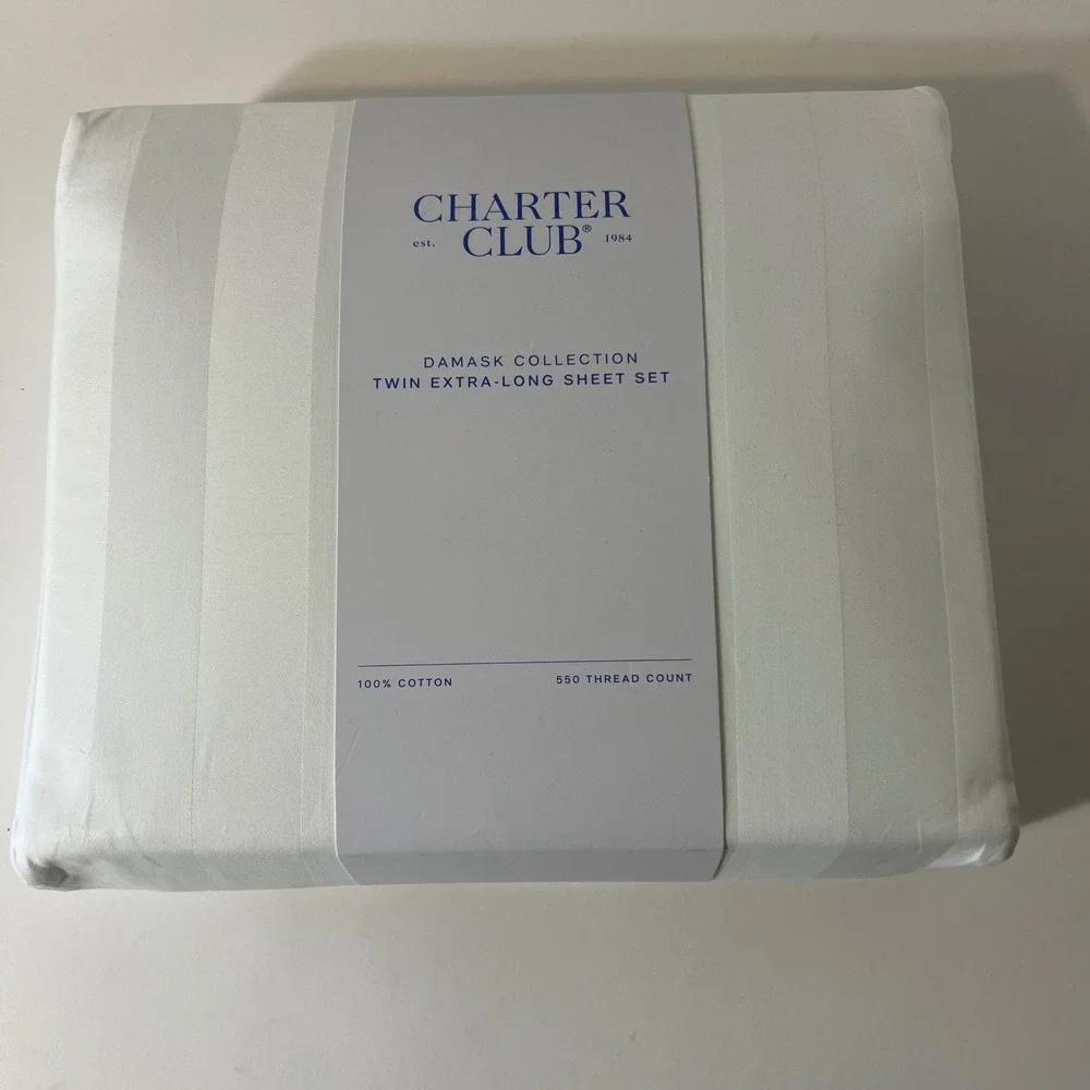 Charter Club‎ Damask Collection Twin Extra Long Sheet Set 550TC Cotton NIP